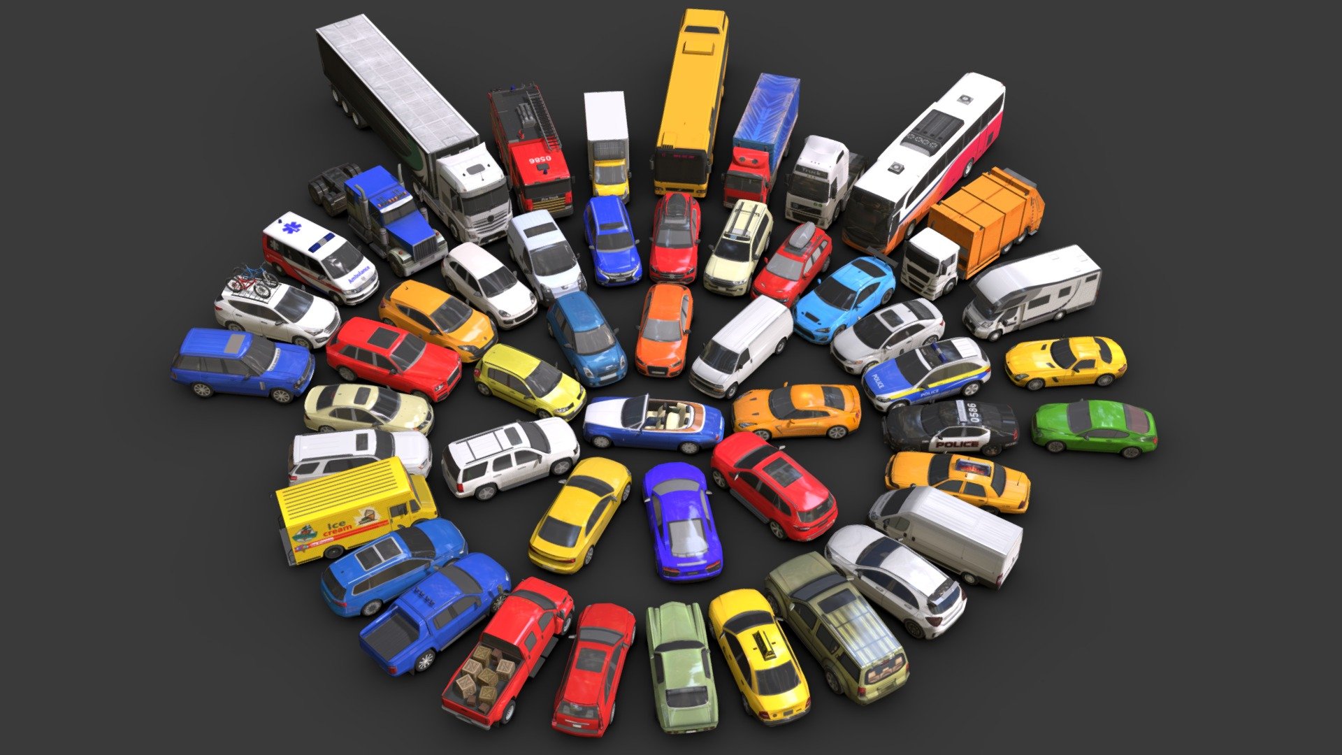 *Extreme Vehicle Pack 2 (low poly) 50.

*This pack includes 50 vehicles which are low-poly. You can use all of these vehicles in your games.

*Low poly

*50 models

*Average poly count: 3000 tris.

Textures size : 2048 * 2048 (BMP)_10241024(bmp)_3000*3000(bmp)

*Textures High Quality - Vehicle Pack 2 - Buy Royalty Free 3D model by Sidra (@sajadrabiee.1994) 3d model