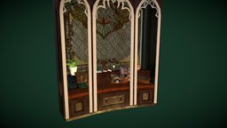 Stained Glass Curved Vintage Alcove plant, victorian, cushion, sofa, cute, luxury, vintage, adventure, window, adobe, old, curve, colorful, stained, 18th-century, stainedglass, alcove, glass, art