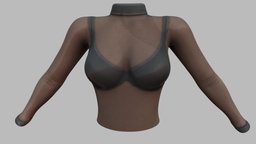 Female See-through Effect Tulle Top mesh, , fashion, top, long, clothes, transparent, sleeves, bra, see, wear, tulle, blouse, thru, sheer, see-through, pbr, low, poly, female, black