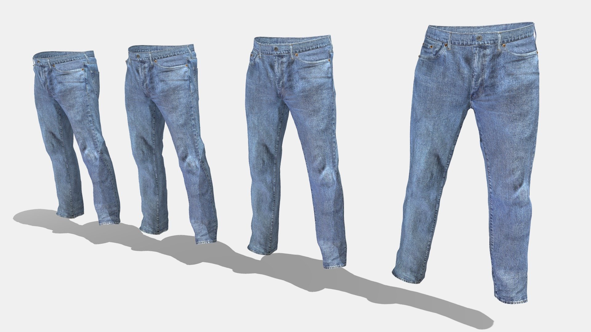 Poly model of a pair of Levis created with Maya. Includes four levels of detail 2 more suited to low poly games.

1 6306 tris
2 29830 tris
3 119320 tris
4 477280 tris - Levi501 - Buy Royalty Free 3D model by studio lab (@leonlabyk) 3d model