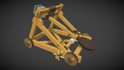 Lowpoly Catapult castle, medieval, artillery, bullet, warfare, catapult, fortress, battle, cannon, weaponary, projectile, weapon, fantasy, war, history