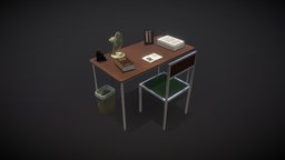 Videogame props office, pencil, fan, work, videogame, desk, paper, table, props, book, asset, game, chair