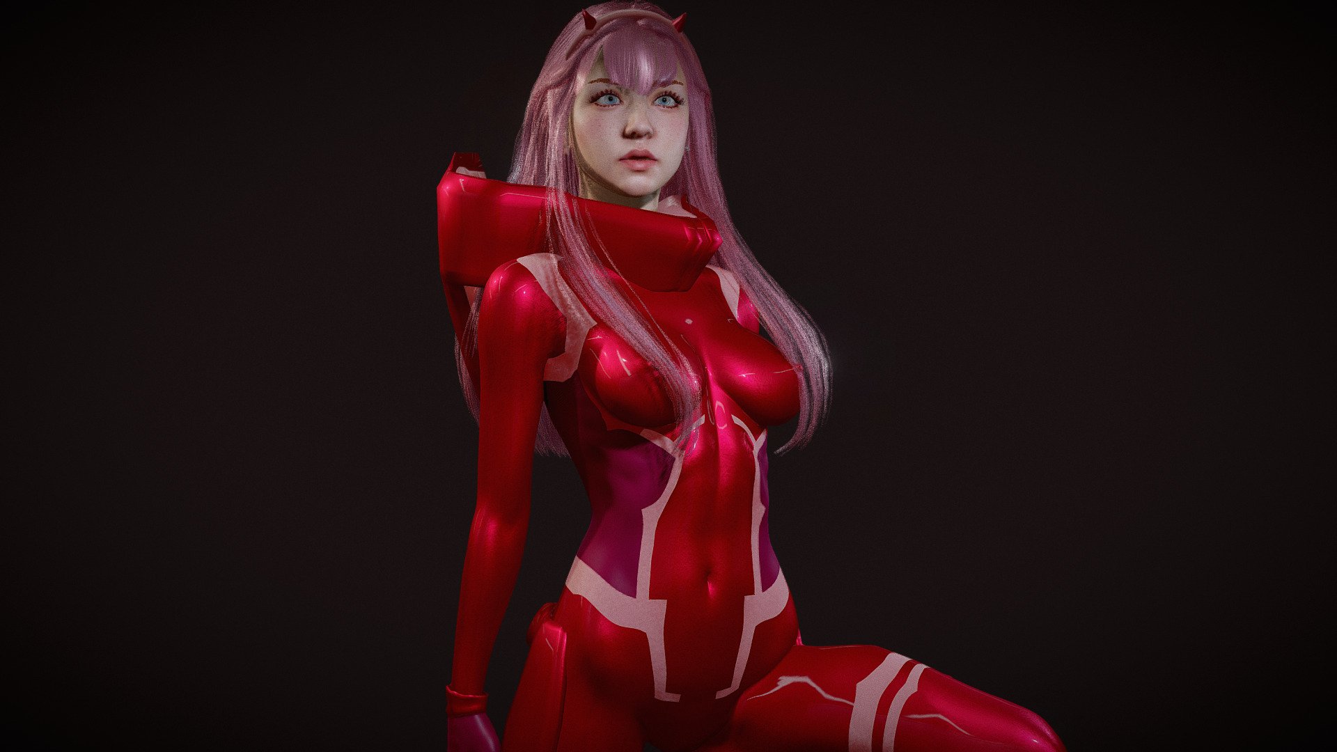 Zero Two semi realistic anime girl . Model in Blender file. Fully rigged. SSS subsurface scattering. mixamo bone names for animation. includes 2 skin materials and 1 extra shapekey 3d model