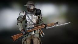 Excalibur Tommy rifle, soldier, army, british, coat, ww1, game-ready, lee-enfield, character, gun