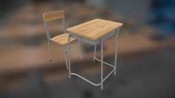 Japanese Style School Desk and Chair japan, desk, prop, classroom, substancepainter, substance, game, chair, japanese