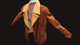 Brown leather jacket 01 ( 3D Scanned ) leather, fashion, jacket, clothes, 3dscanning, photog, substancepainter, substance