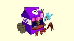 The Milk Bar lantern, carton, racoon, raccoon, milk, strawberry, cartoon, stylized
