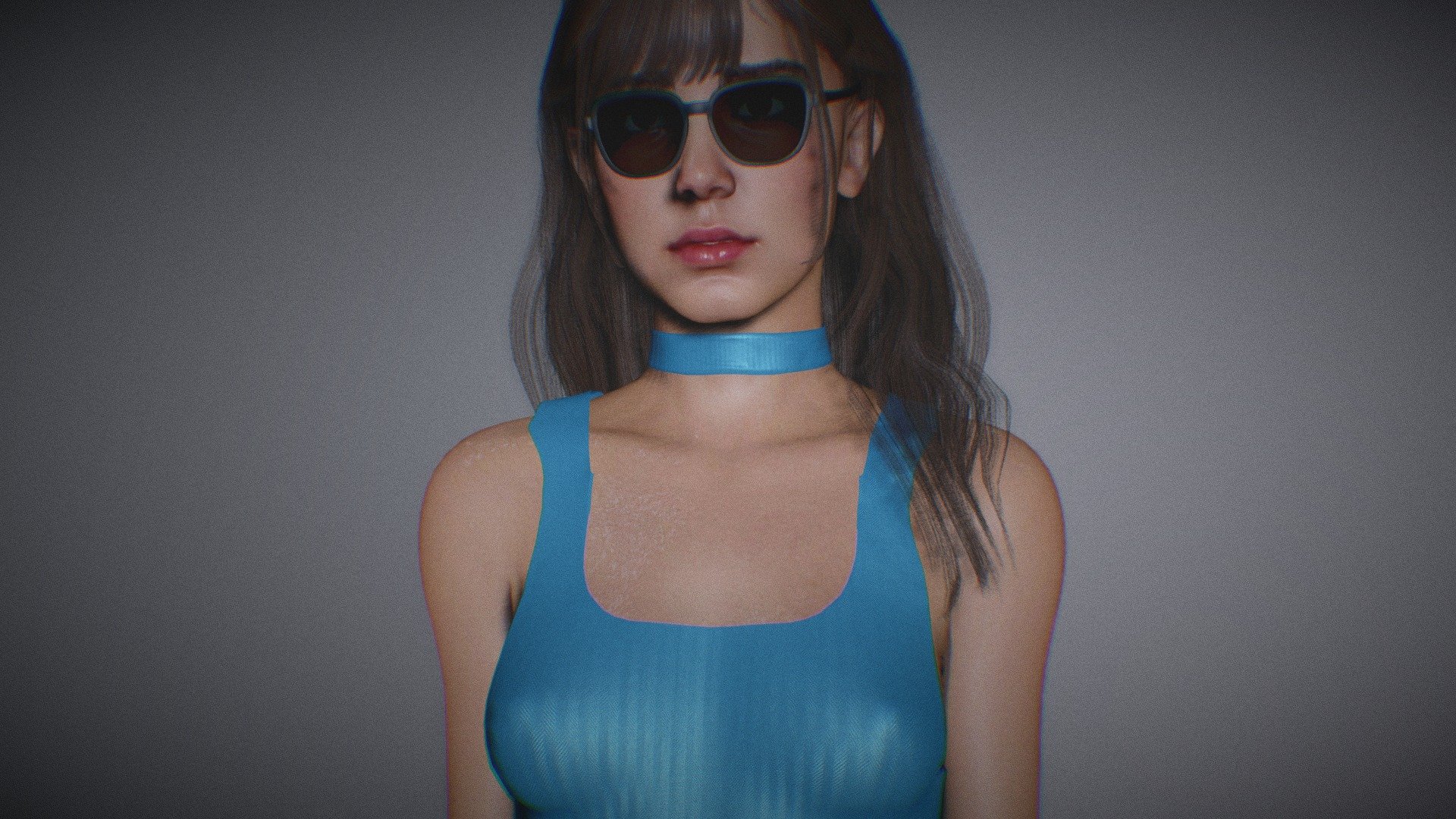 Cute Female  woman swimsuit  girl with sunglasses . Rigged Body and face. Subsurface scattering. model in Blender file 3d model