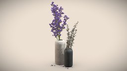 Vase Deco Plants flower, tropical, set, fan, palm, purple, indoor, exotic, pattern, jar, gray, dry, jug, eucalyptus, leaves, pearshape