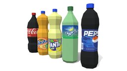 Low Poly Beverages drink, sprite, cocacola, beverage, pepsi, fanta, beverages, pepsicola, sprite-can, sprite-bottle, pepsi-2l-bottle, fanta-bottle