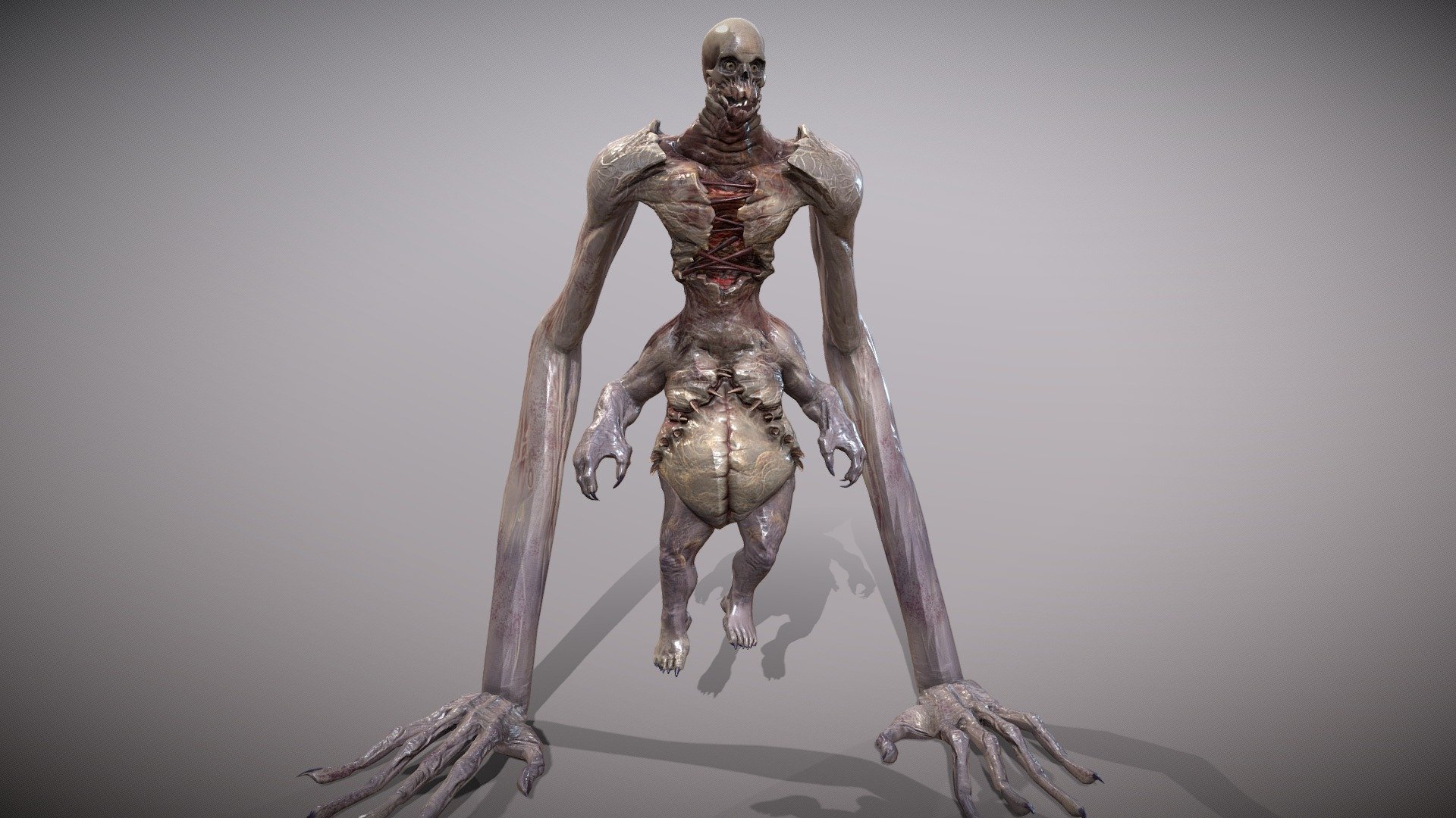 A fantastic mutant model with giant hands, perfect for playing in the genre of horor, will be able to scare anyone)

Video preview with all animations: https://youtu.be/6FqS5g5bXKU

Name of animations: (x10)

Attack (x4)
Idle (x2)
Walk(x1)
Run(x1)
Take damage(x1)
Death(x1)

number of triangles: 34272

number of polygons: 18185 - Giant Mutant - Buy Royalty Free 3D model by Ecliptica 3d model