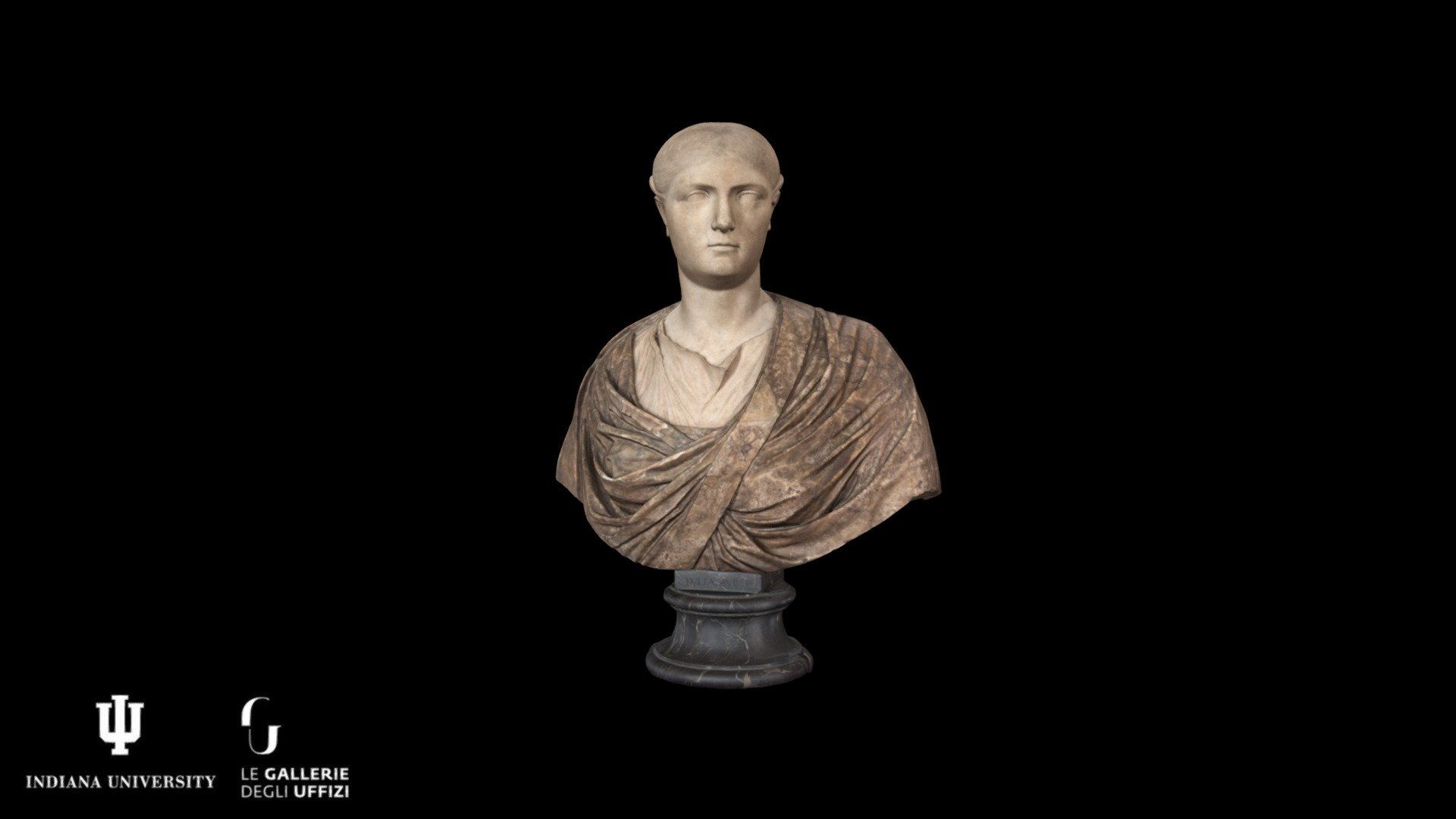To see our entire collection, check out our website!

Identifiers

Title/Name: Unknown Female, so-called Roman Matron

Inventory: Inv. 1914 n. 96

Mansuelli: II.42

**Characteristics **

Format: Bust

Artist: Unknown

Date: Beginning of the 1st century CE

Materials: Greek Marble (head), Onyx (bust), Portoro (support)

Inscription: IVLIA, AVG F. (modern)

Dimensions: H (total) 65 cm, (ancient) 45 cm

Paradata

Camera: Nikon D810 with Nikkor 24-85mm F/2.4-4 lens

Photographer: Matthew Brennan

Reconstruction Software: RealityCapture, ZBrush

Modeler: Matthew Brennan

Studi e Restauri Publication: n/a

Copyright 2017– Ministero dei Beni e delle Attivita’ Culturali e del Turismo – Gallerie degli Uffizi – Tutti i diritti riservati. All rights reserved 3d model