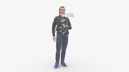 Man With Dog 0110 style, dog, people, miniatures, realistic, character, 3dprint, model, man, animal