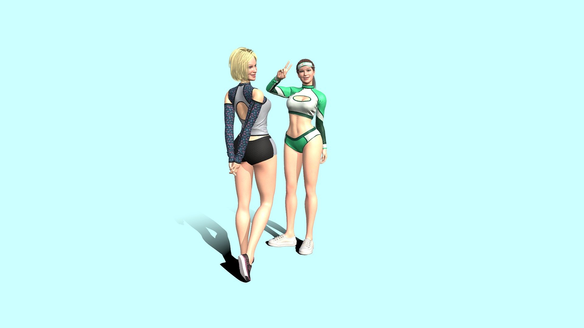 hi.
this is a 3D model of two beatiful girls in sport beach wear. 
All set in 2K Textures 3d model