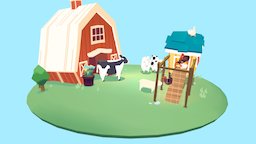 Farm sheep, animals, flat, gamedev, farm, gameassets, vertex-paint, gameenvironment, cows, chickens, blender3d, stylized