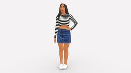 Woman In Striped Blouse 0405 style, people, fashion, clothes, miniatures, realistic, woman, striped, outfit, blouse, character, 3dprint, model