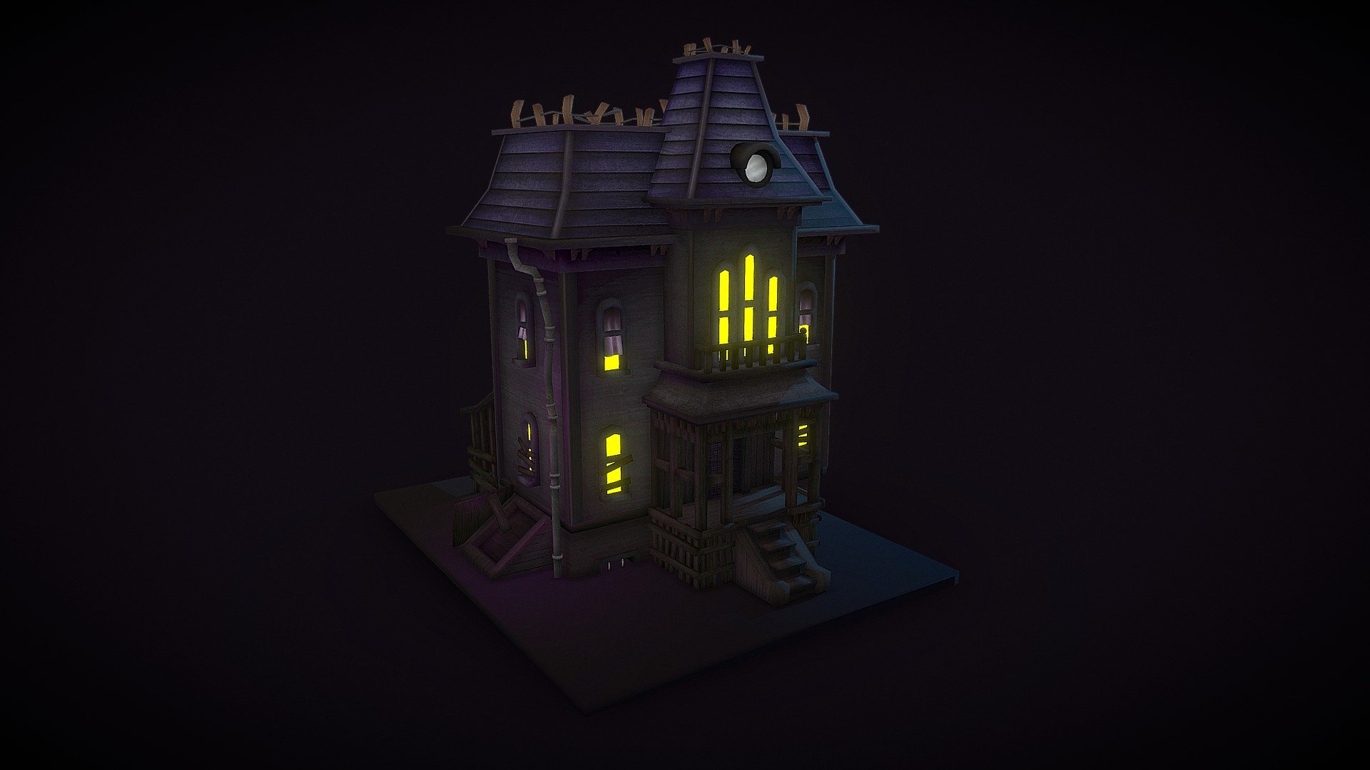 I made this model last year for a class assignment.




Static image rendered with Arnold: https://www.deviantart.com/spanishpandahero/art/3D-Cartoon-haunted-house-770720165

Turnaround video rendered with Arnold and Mental Ray: https://www.youtube.com/watch?v=uZCZ0eoTsZM
 - Cartoon haunted house - 3D model by SPH☆Works (@sph-works) 3d model