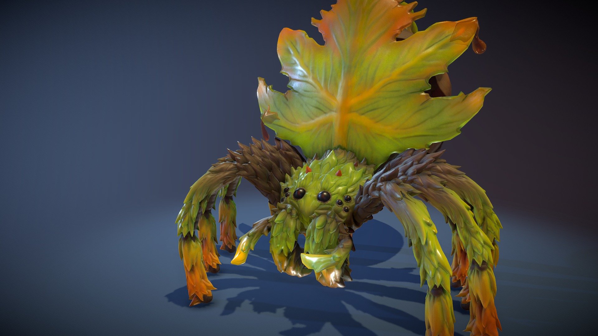 These spiders start growing a giant maple leaf on their back once they mature. This leaf constantly oozes with sticky sap that they throw at prey.

If anyways want to see more/wips follow my Twitter:
https://twitter.com/Pasco295/status/1008773313085177867

https://twitter.com/Pasco295/status/1008060076446437377 - Maple Leaf Spider - Animated - 3D model by pasco295 3d model