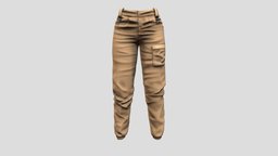 Female Elastic Bottom Cargo Pants fashion, urban, girls, legs, bottom, clothes, pants, brown, combat, cargo, casual, womens, wear, trousers, elastic, pbr, low, poly, female