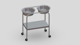 Medical Double Basin with storage PBR wheel, empty, stand, vray, wash, clinic, patient, cart, support, table, basin, hospital, realistic, max, medicine, trolly, asset, game, 3d, pbr, low, poly, model, medical, hand, basins