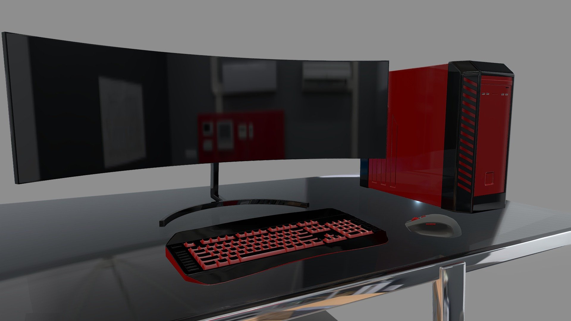 Gaming PC with Curved Monitor FREE DOWNLOAD - Gaming PC with Curved Monitor - Download Free 3D model by SINNIK 3d model