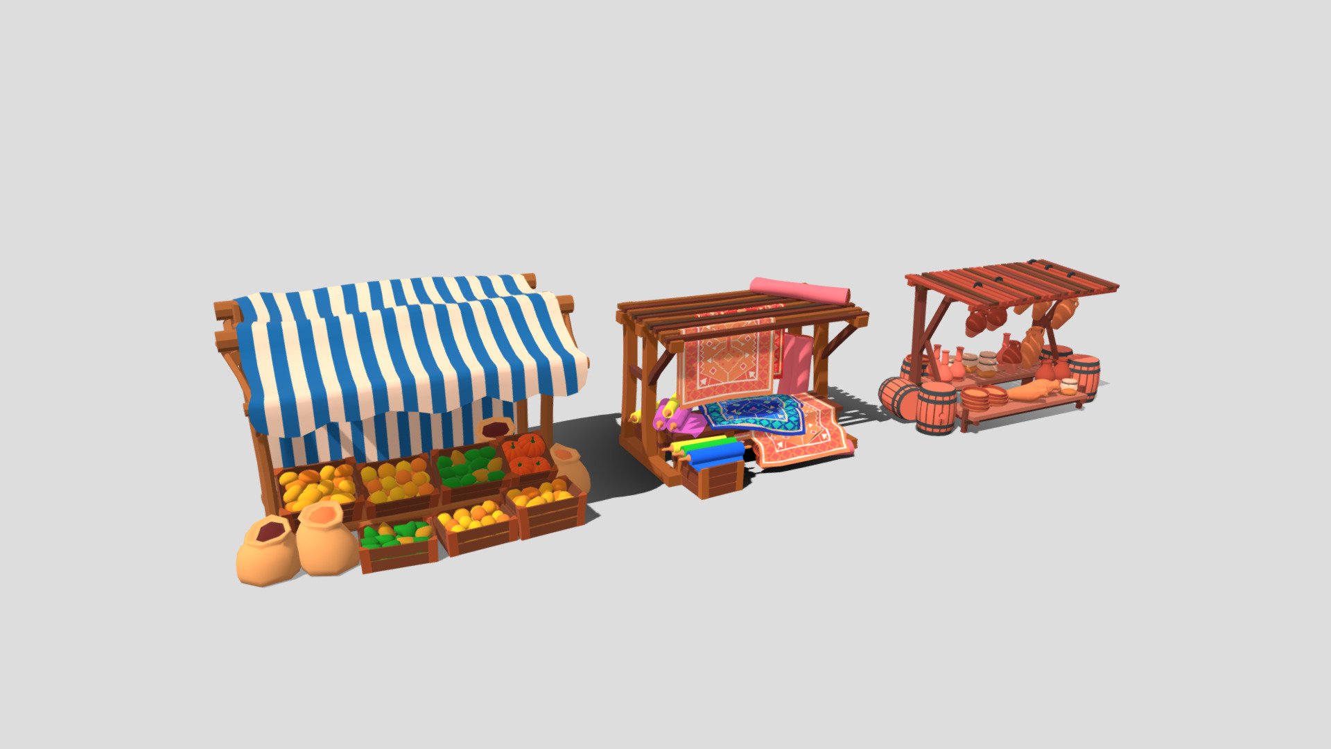 Low poly Market Stall pack part of a castle and town pack - Low poly Market Stall pack - Buy Royalty Free 3D model by assetfactory 3d model