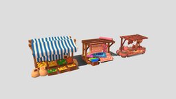 Low poly Market Stall pack