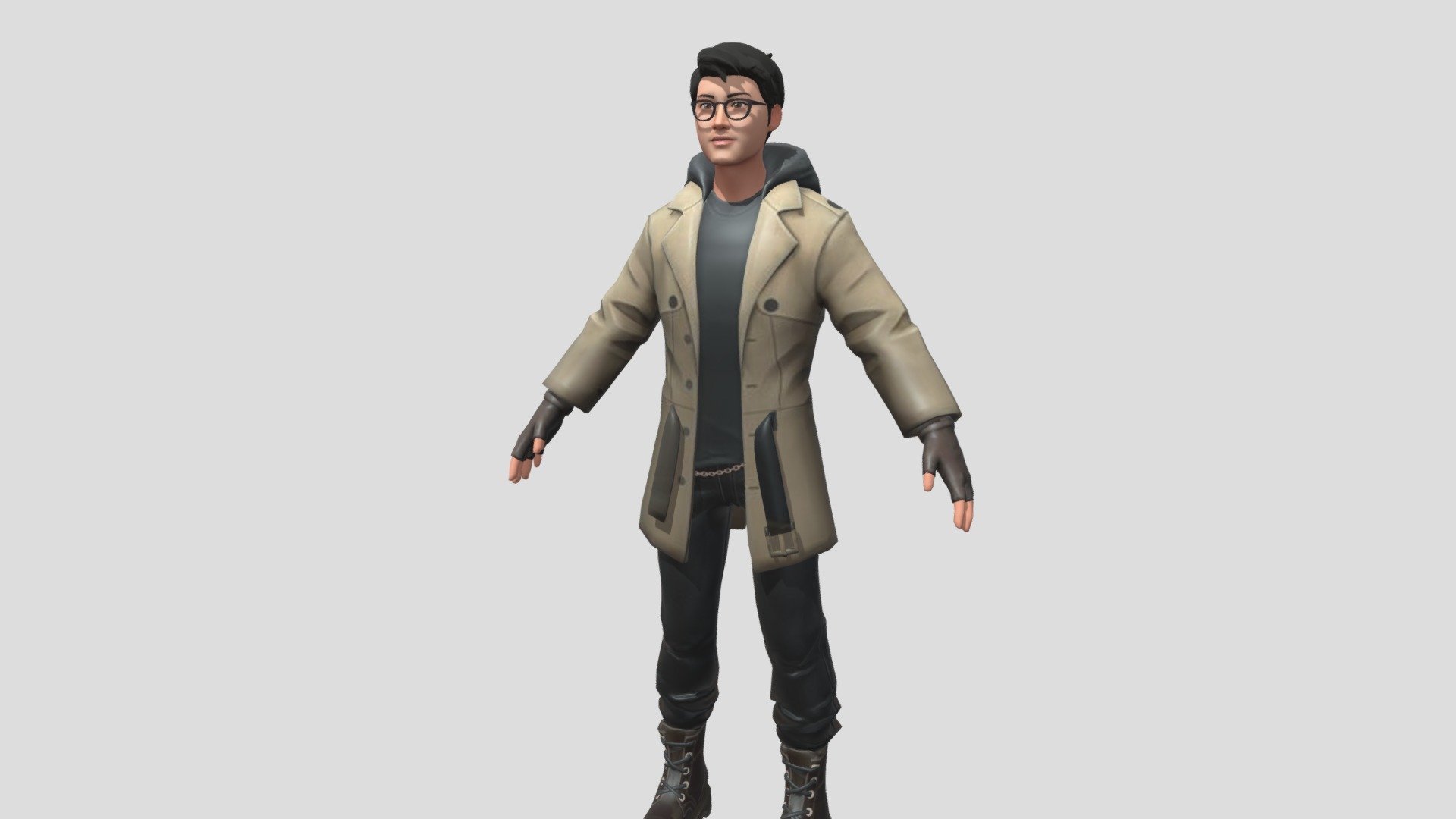 Cool man with glasses in a white jacket 3D Character. Rigged and Animated 3d model