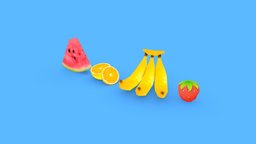 Stylized Fruits food, fruit, orange, banana, fruits, props, watermelon, strawberry, cartoon, asset, stylized