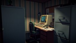 Faces Rendering Demo: Sad Office Room office, room, 80s, single-sided, backface-culling, backface, blender, lowpoly, interior, environment