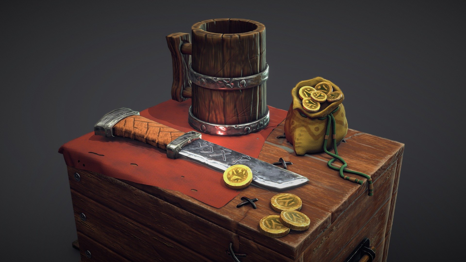 Concept Art by Masha Kuravcova
https://www.behance.net/Mashuly

https://www.behance.net/gallery/36742107/still-life-dwarf

The concept was used as a basis for practice. Yes, the end result is different from the original, but I tried to convey the essence of the author's intention 3d model