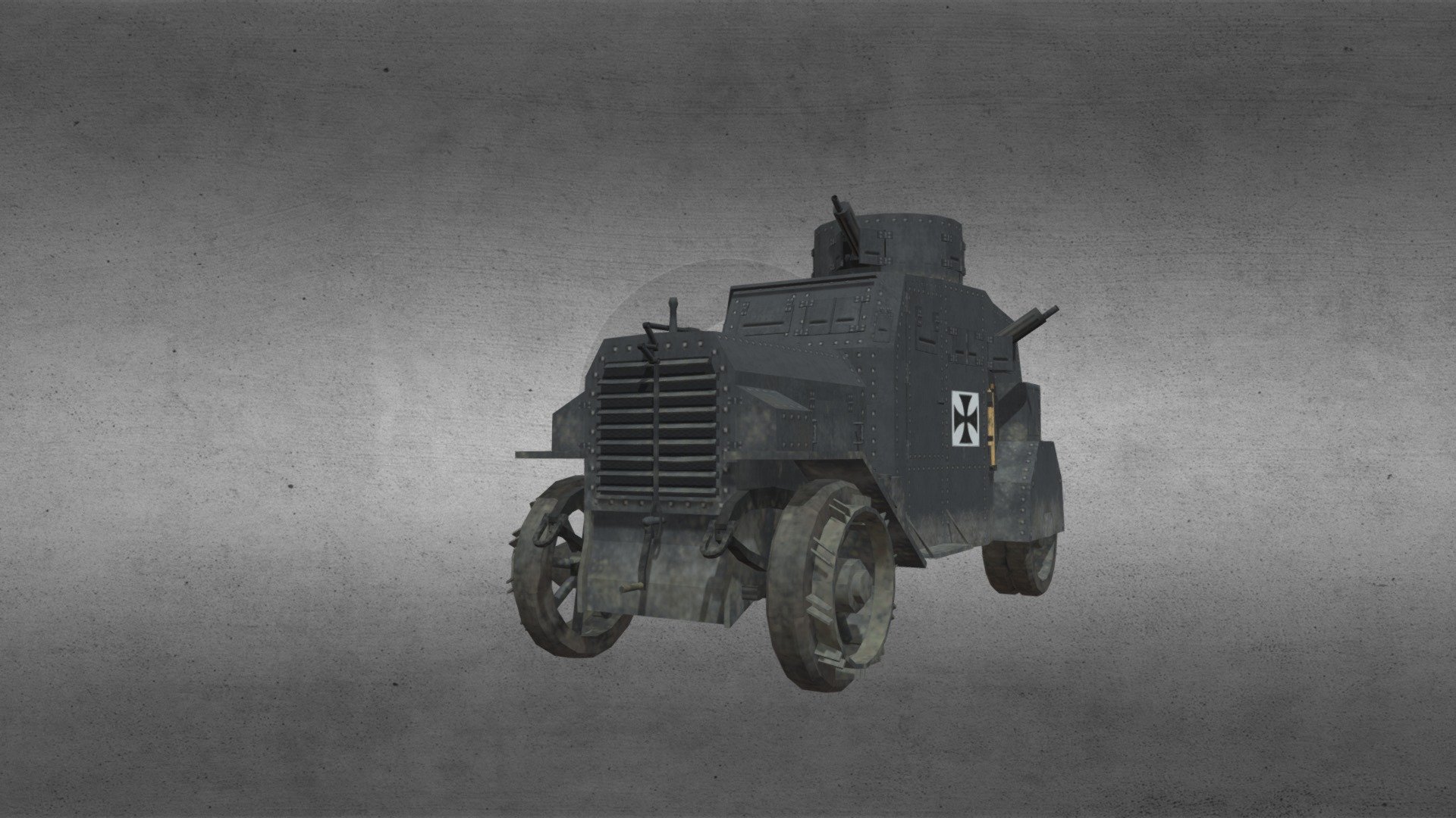 The E-V/4 Panzerkraftwagen Ehrhardt was one of the first examples of a type of high and flatsided armoured car design that the Germans used almost until the start of the Second World War for internal policing duties. It weighed nearly 9 tons, had a crew of eight or nine, and carried an armament of up to three machine-guns. 
https://www.artstation.com/artwork/EL6Rn4 - Ehrhardt E-V/4 1917 - Download Free 3D model by senya.frozenov 3d model
