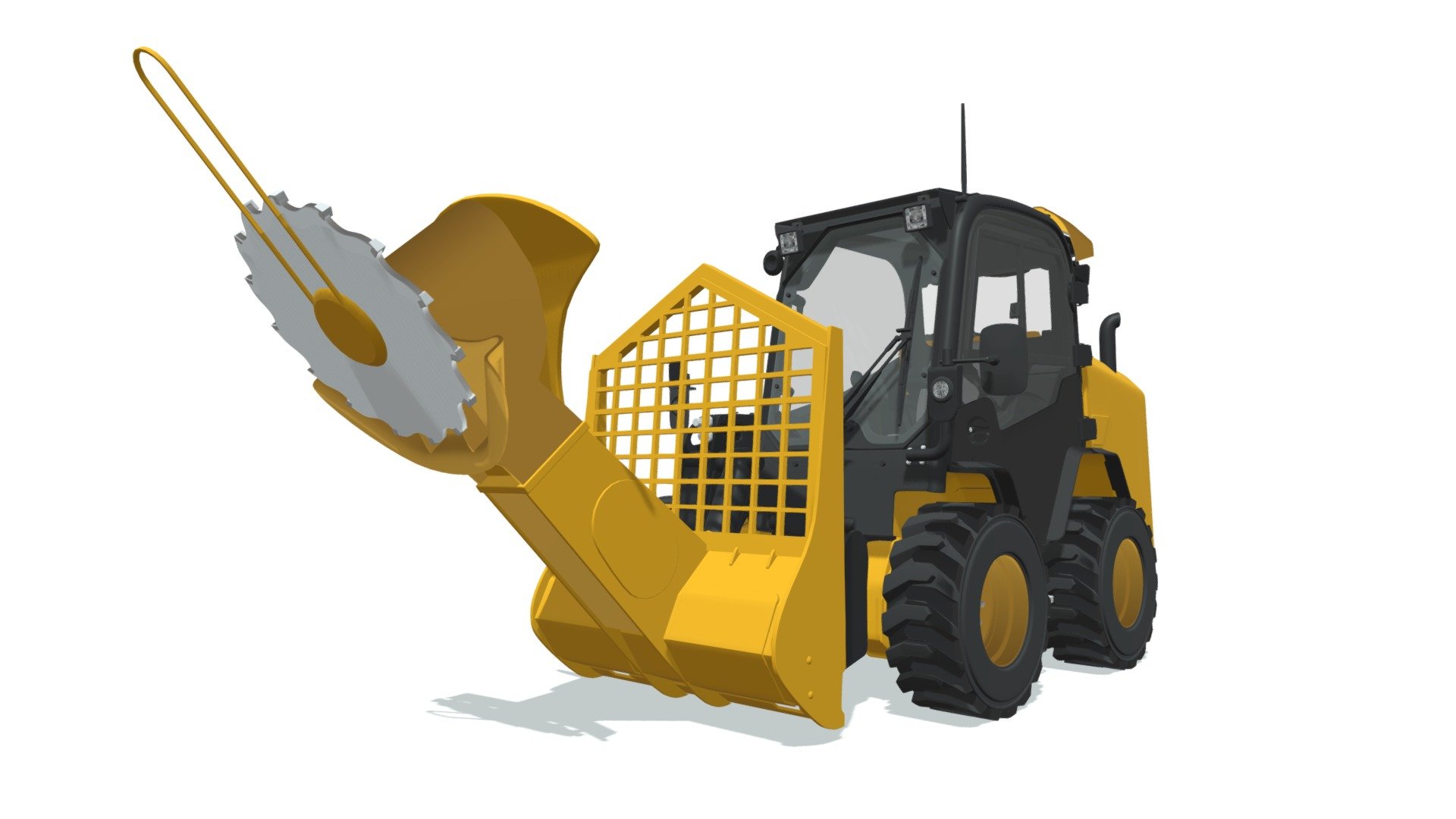 High quality 3d model of skid steer loader with tree cutter bucket.
Model comes with semi interior details 3d model