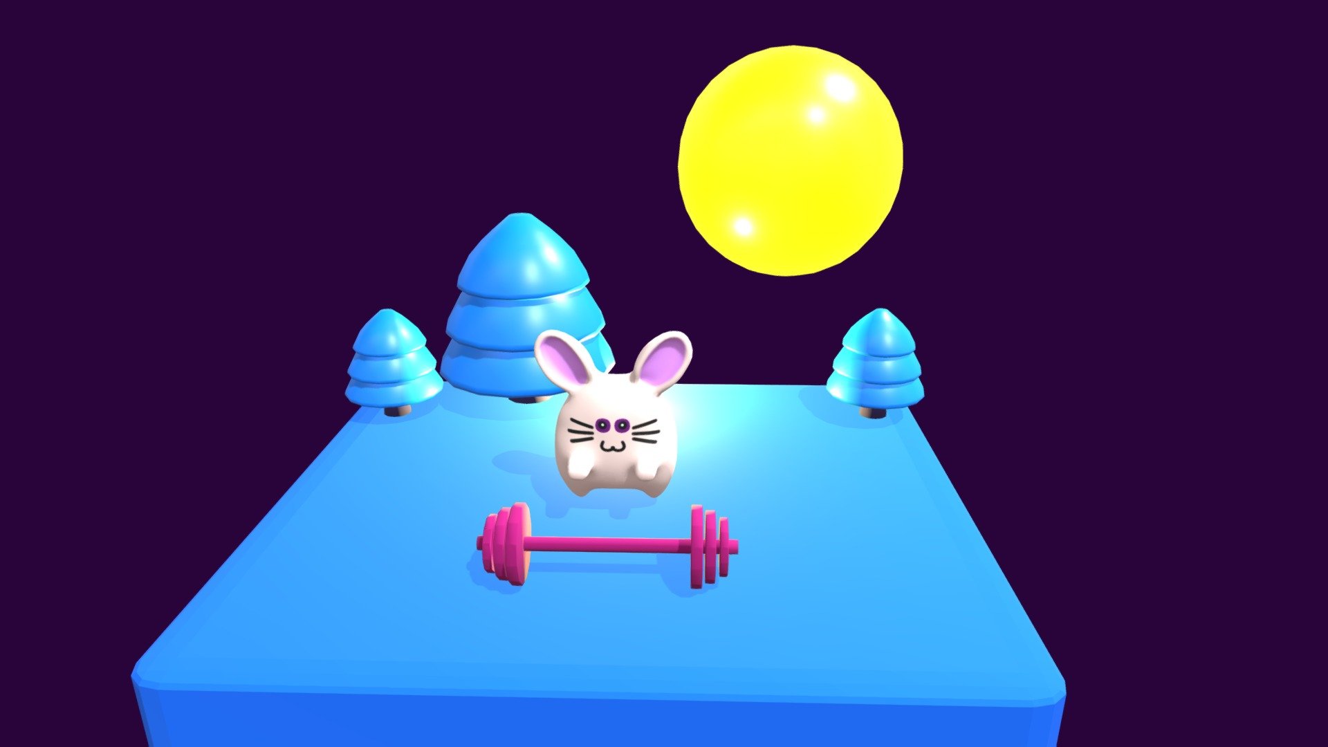 A cute rabbit works out under the moon. What an adorable rabbit!
Let's execise togather during the night. Nice and cool mood are here 3d model