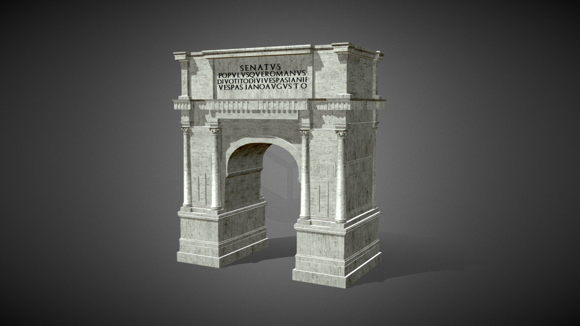 The Arch of Titus is part of a series of 3D models of monuments of ancient Rome (Palatino, Stadium of Domitian, Temple of Vespasian, Temple of Jupiter at the Campidoglio, Iseo Campense, Terme di Nerone, Equestrian statue of Domitian, Meta Sudans, Palatine Hill, Foro di Nerva) that I created for a game app connected to the &ldquo;Domitian