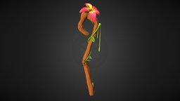 Stylised hand painted staff flower, staff, wand, stylised, slime, handpainted, low-poly, lowpoly, gameart, hand-painted, gameasset, wood, magic