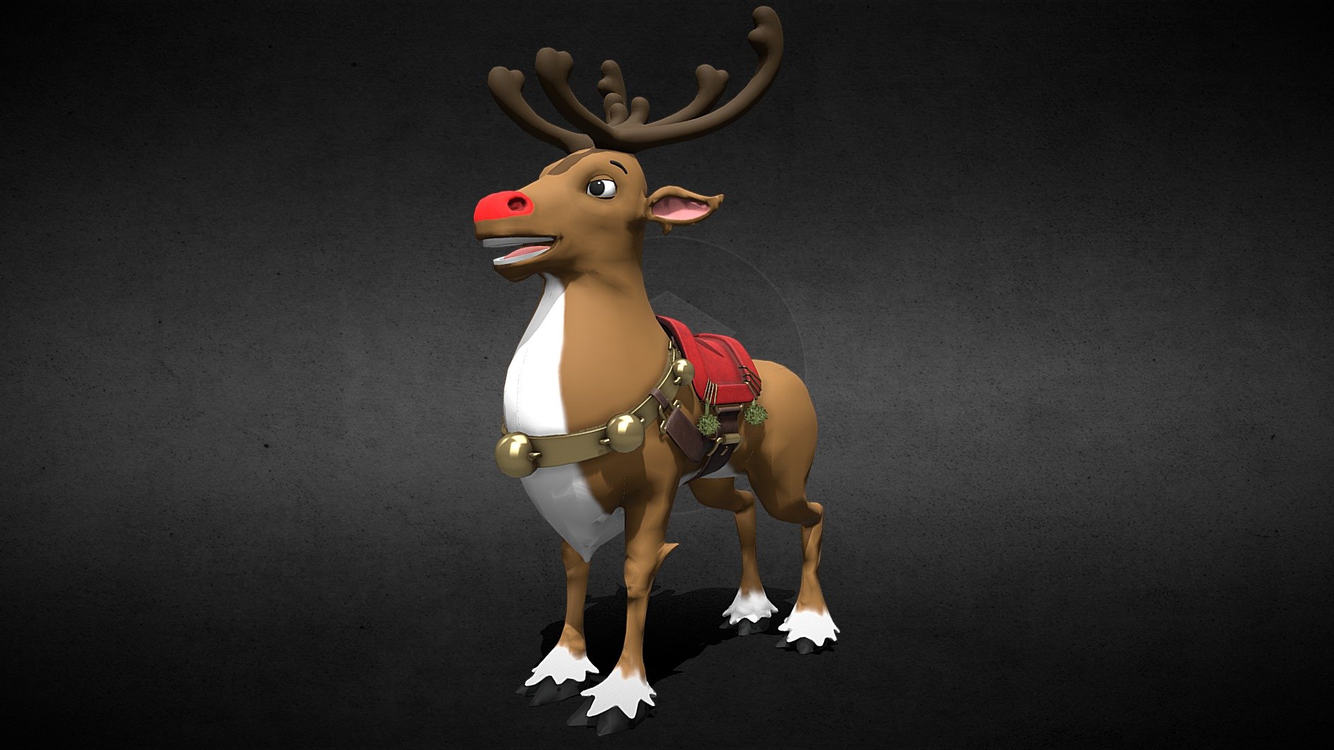 Rudolph the Red-Nosed Reindeer, this is a low-poly model that can be used for animation and a prop.
This is the base model without rig and animations so that you can have the freedom to do whatever you need.

Textures 4k (with substance file)
Color, Height, Metallic, Normal and Roughness.

Scale (blender):
Real world, Metric
Quad Faces 

Vertices: 30.395
Edges: 57.421
Faces: 28.862 - Rudolph Reindeer Cartoon - Buy Royalty Free 3D model by 3DGuimaraes 3d model
