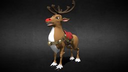 Rudolph Reindeer Cartoon forest, cute, pet, prop, mammal, christmas, rudolph, reindeer, nature, santaclaus, charactermodel, 4ktextures, rednose, character, cartoon, asset, blender, model, design, creature, animal, stylized, characterdesign