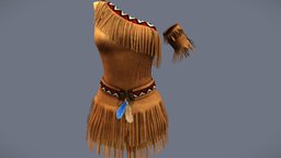 Native American Tribal Dress And Armband mini, one, cute, leather, indian, , arm, fashion, girls, clothes, piece, with, band, brown, native, american, dress, costume, womens, armband, shoulder, wear, motifs, latin, character, pbr, low, poly, female, findges