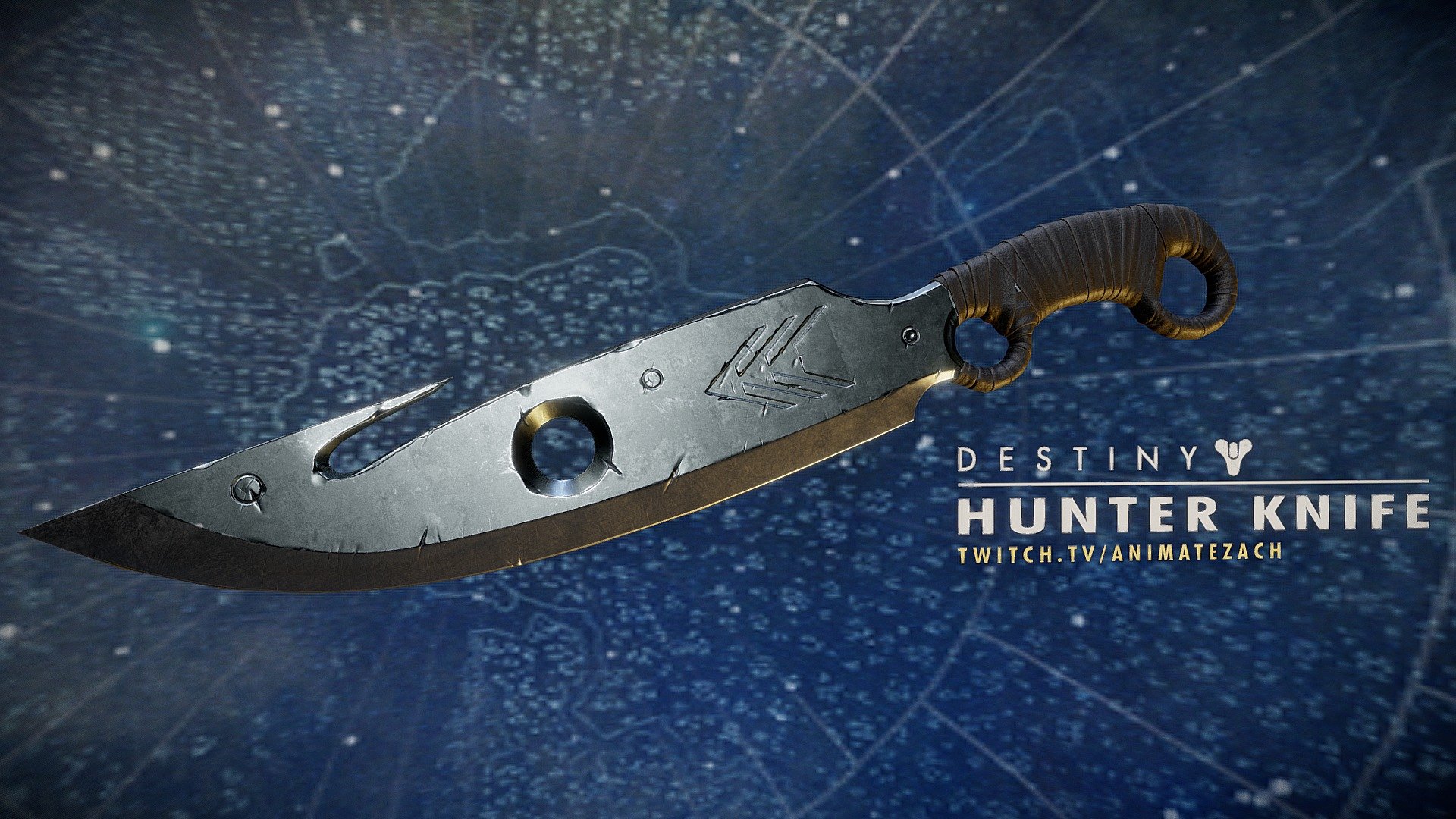 A Hunter’s Knife is a lethal tool, best utilized for sending an up close and personal message. Weapon featured in the video game Destiny.

Modeled live at https://www.twitch.tv/animatezach - Destiny Hunter Knife - 3D model by animatezach 3d model