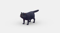 Cartoon black fat cat bunny, cat, kitty, pet, fat, kitten, lowpolymodel, animal