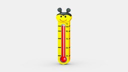 Cartoon bee shape thermometer kids, children, doctor, bee, thermometer, tool, sick, calibration, disease, temperature, lowpolymodel, medical, numerical, oll, haveafever