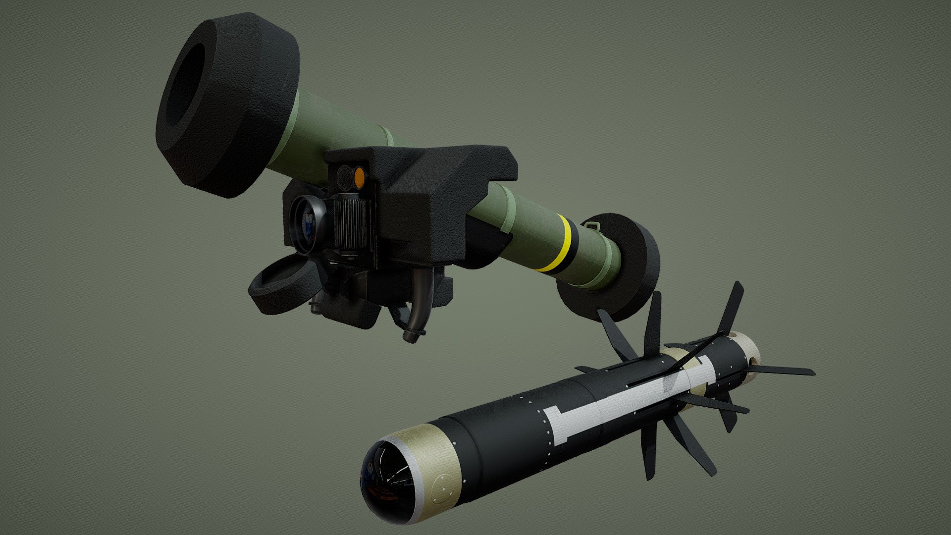 The FGM-148 Javelin, or Advanced Anti-Tank Weapon System-Medium (AAWS-M), is an American-made portable anti-tank missile system in service since 1996, and continuously upgraded. It replaced the M47 Dragon anti-tank missile in US service. Its fire-and-forget design uses automatic infrared guidance that allows the user to seek cover immediately after launch, in contrast to wire-guided systems, like the system used by the Dragon, which require a user to guide the weapon throughout the engagement. The Javelin's high-explosive anti-tank (HEAT) warhead can defeat modern tanks by top attack, hitting them from above, where their armor is thinnest, and is also useful against fortifications in a direct attack flight 3d model