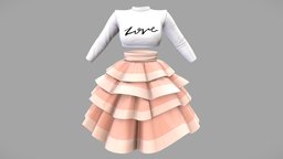 Female Crop Sweater Layered Skirt Outfit short, mini, neck, , fashion, girls, semi, long, clothes, skirt, summer, round, realistic, real, beautiful, sleeves, sweater, casual, celebrity, womens, elegant, outfit, layered, wear, formal, evening, crop, female, ruffled