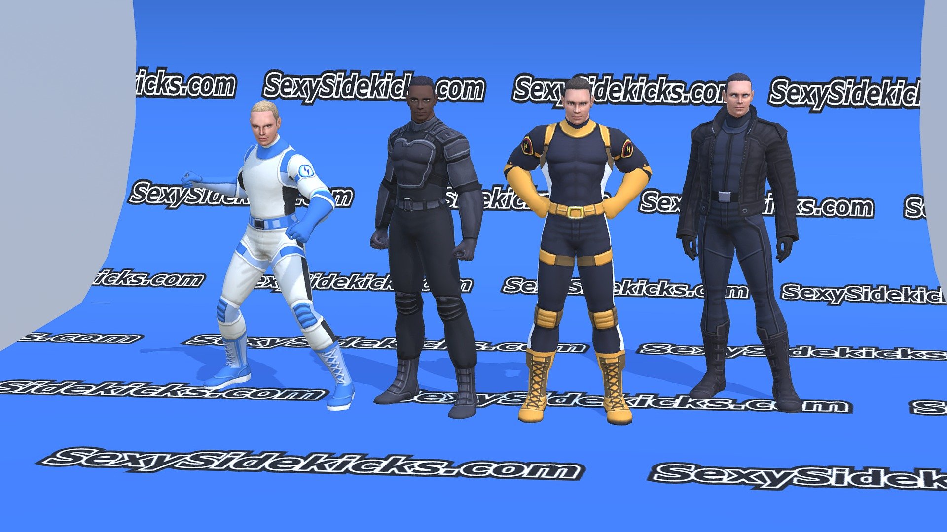 The Superhero Construction Kit will be for in sale May 2018. 

The Superhero Construction Kit includes:
        42 male superhero animations (root motion and non root included)
        42 female superhero animations (root motion and non root included)
        15 male outfits
        20 female outfits
        30 female hairstyles
        20 male hairstyles
        PSD layers for changing haircolor, eye color, faces, skin color
        PSD layers for outfits, so you can mix and match - The Superhero Construction Kit Modern Males1-4 - 3D model by rungy 3d model