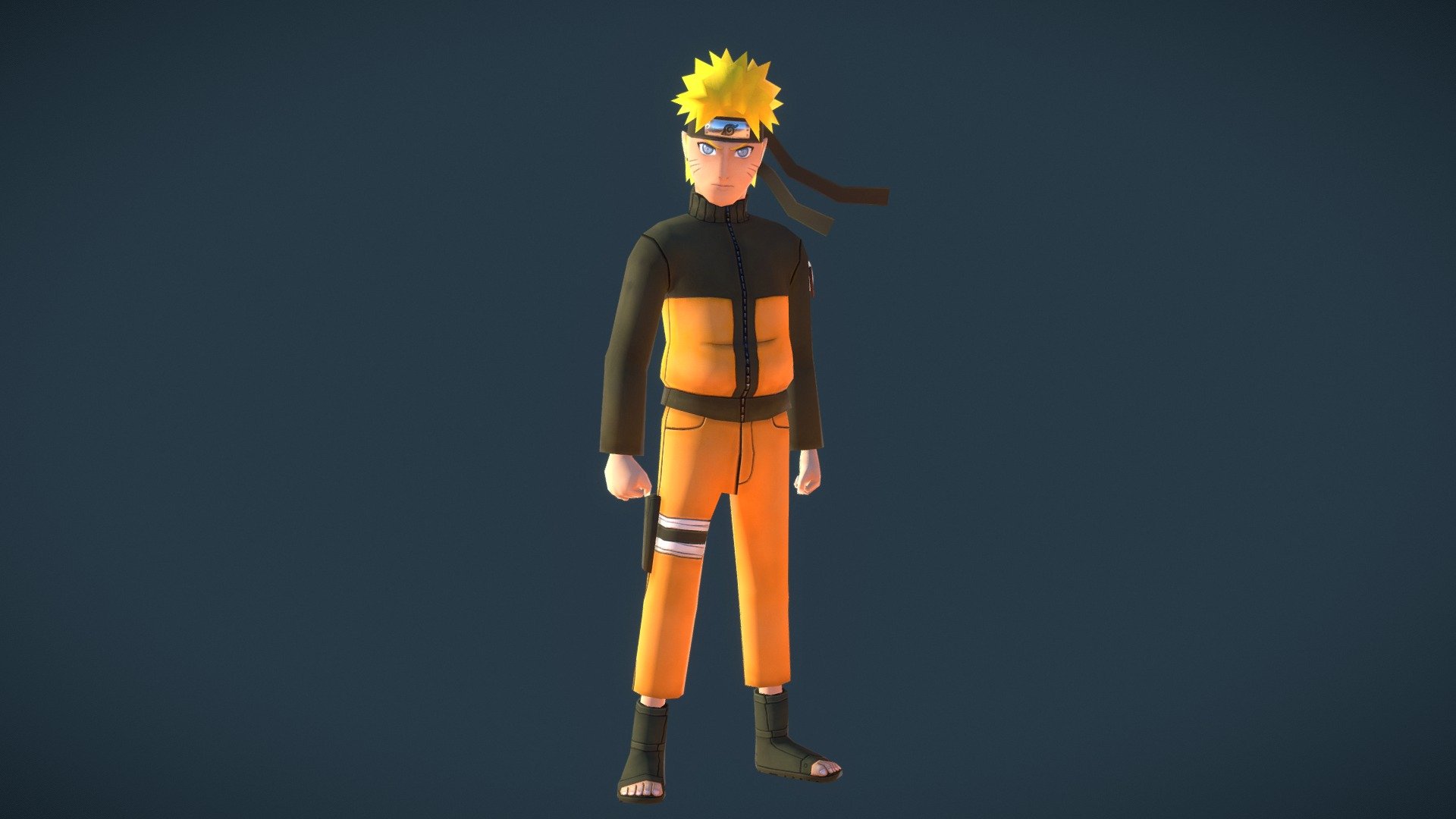 A low poly character model Naruto with 1 x diffuse map only. This is done for the mobile platform. 

Model and UV in 3DS Max &amp; ZBrush and texture painted in ZBrush. Basic CAT rig done for posing purposes only in 3DS Max. 1,694 tris 3d model