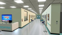Hospital Hallway area, clinic, doctor, ceiling, nurse, floor, hallway, hospital, science, corridor, tunnel, waiting, passage, passageway, chair, medical, interior, door, wall