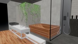 Green Bathroom green, bathroom, shower, bathtub, lowpolygon, unitypackage, unity, architecture, wood, interior