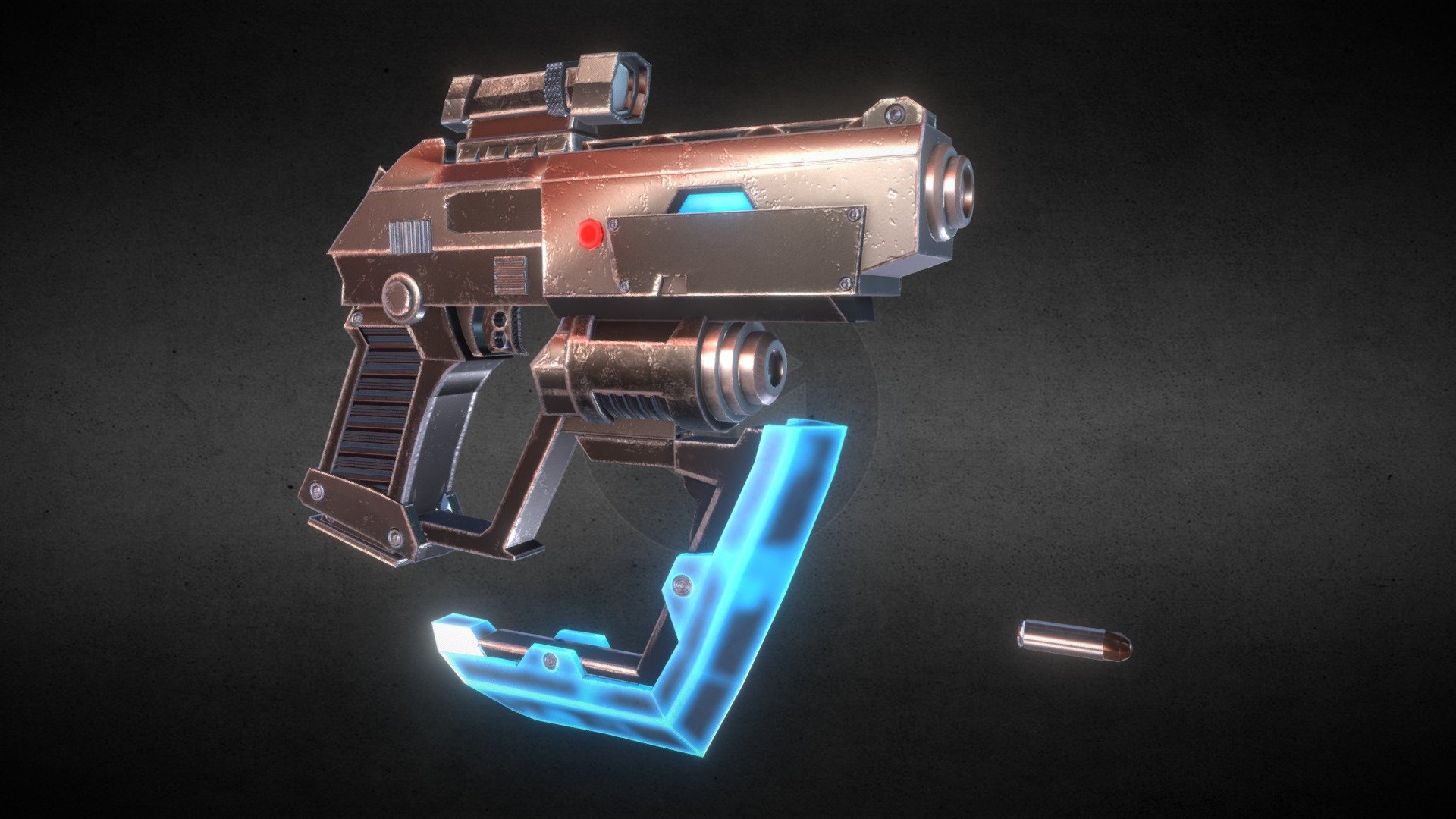 A Sci-Fi Eagle Gun the weapon has 2028 verts 1834 polys and 3582 tris the bullet has 90 verts 88 polys and 160 tris the eagle is separate each part the frame, scope, the blade, the backpack, and trigger, ready for a game engine the texture is 20x48 x 2048 include diffuse, metal, emissive and the normal map as a plus I include an Urban Camo Texture Version, a Christmas Texture Version and as a fun practice a Cat pattern Version 3d model