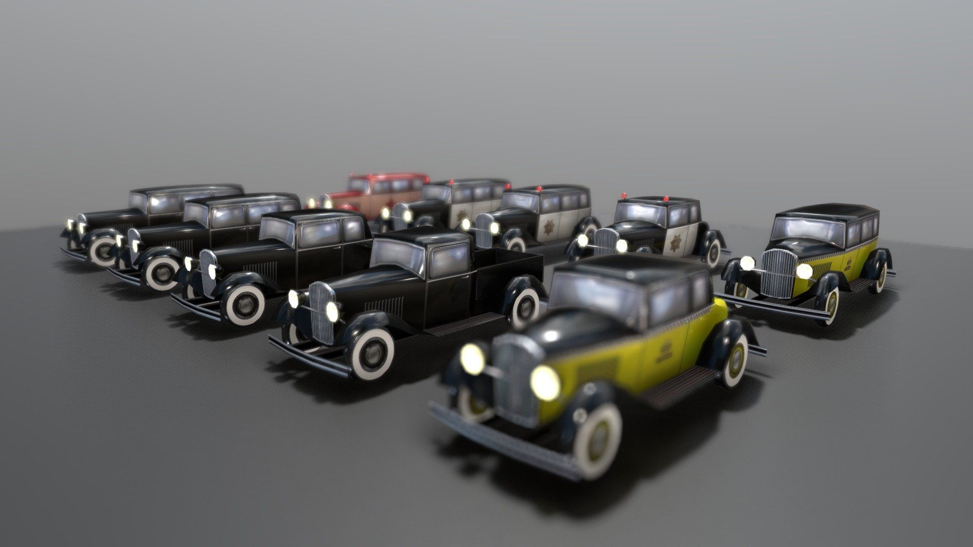 Low poly cars from the 1930' era - with simple textures 3d model